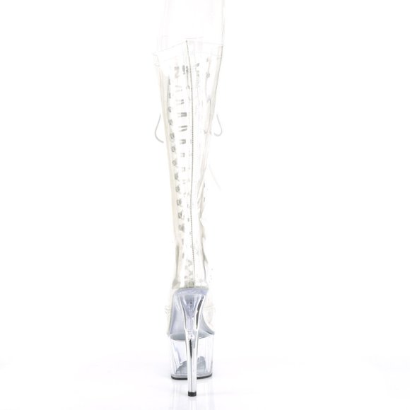 Platform Clear Lace Up Heeled Knee High Boots - Picture 5 of 5